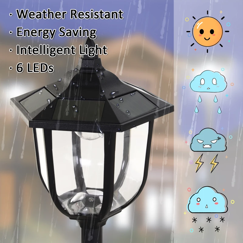 Outsunny Outdoor Solar Lamp Post Street Light, Waterproof with Auto Sensor Control, Adjustable Brightness, Beautiful Classic Lantern Style, for Pathway, Backyard, Porch, Patio