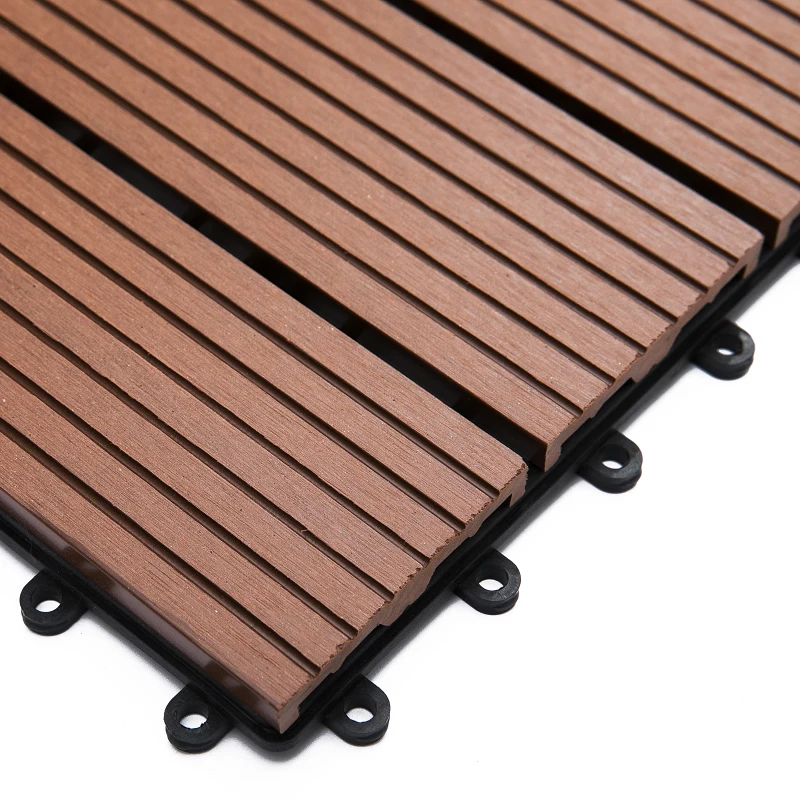 Outsunny 11 Pcs Plastic Interlocking Deck Tiles, 12" x 12" Non-slip Flooring Tiles for Indoor Outdoor Patio Balcony, Light Brown