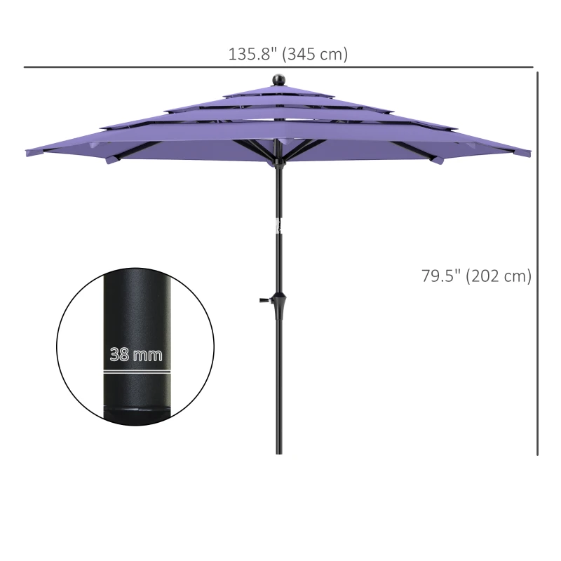 Outsunny 10.7FT Patio Umbrella with 8 Ribs, Crank, Push Button Tilt, Air Vents, for Backyard, Deck and Lawn, Purple
