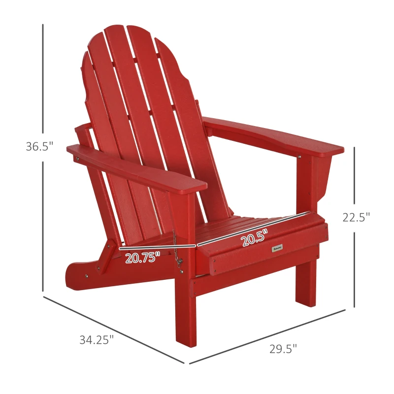 Outsunny Folding Adirondack Chair, HDPE Fire Pit Chair, Weather Resistant Outdoor Chair for Patio, Garden, Backyard, Lawn, Red