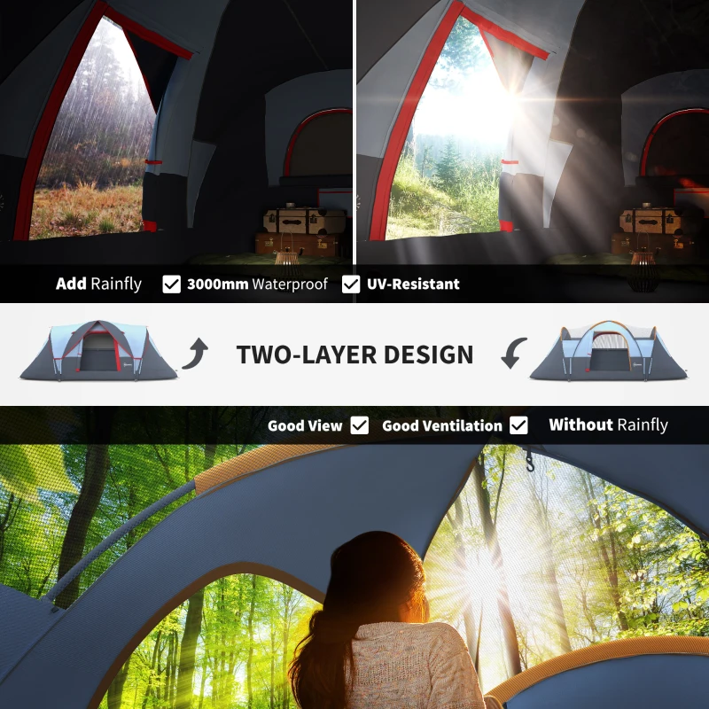 Outsunny 5-6 Person Family Tent, Outdoor Camping Tent with Lighting Hook, Carrying Bag for Camping, Hiking and Travelling, Grey