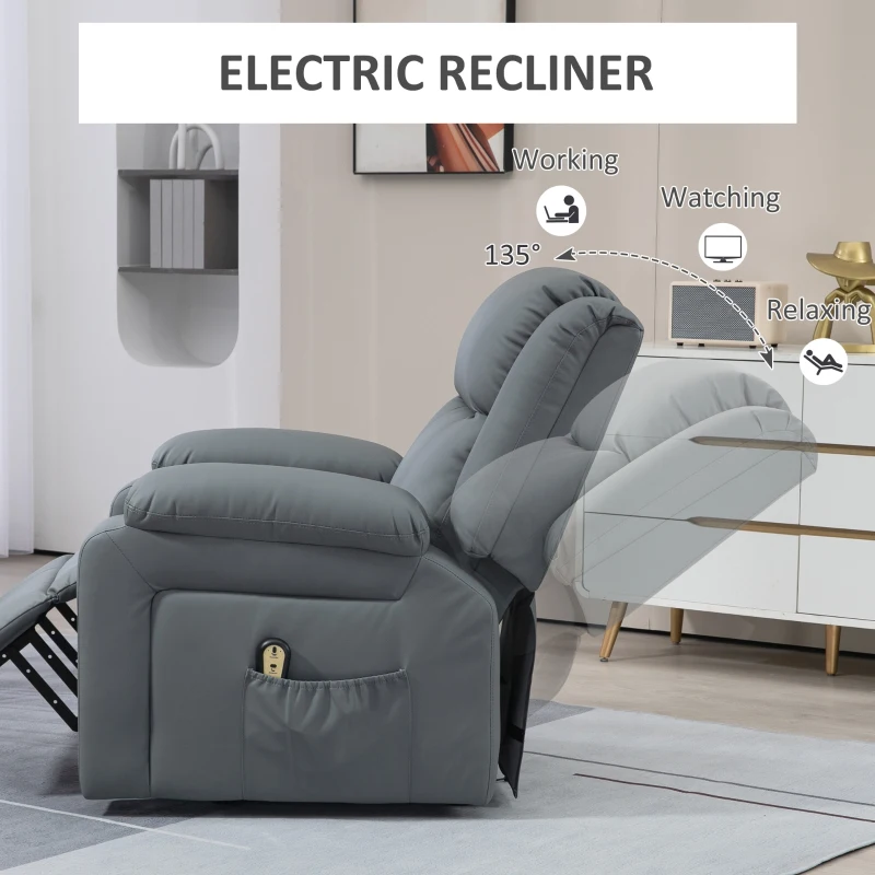 HOMCOM Lift Chair for Seniors, PU Leather Upholstered Electric Recliner Chair with Remote, Side Pockets, Quick Assembly, Grey