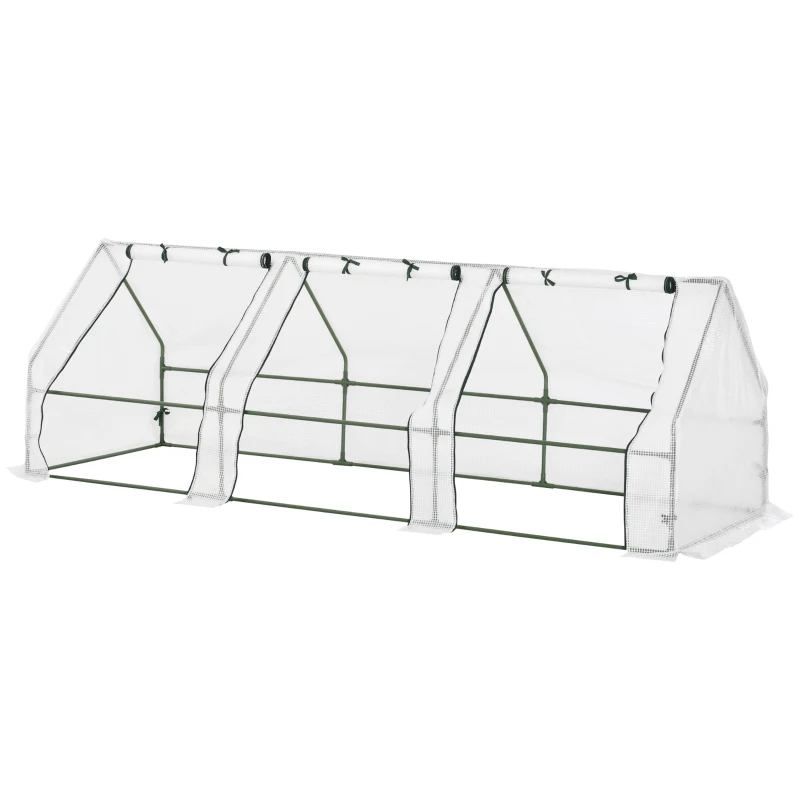 Outsunny 9' x 3' x 3' Outdoor Mini Greenhouse, Portable Tunnel Greenhouse with Large Zipper Doors and PE Cover for Garden, White