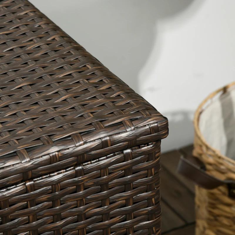 Outsunny 113 Gallon Outdoor Storage Box, Rattan Deck Box for Indoor, Patio Furniture Cushions, Brown