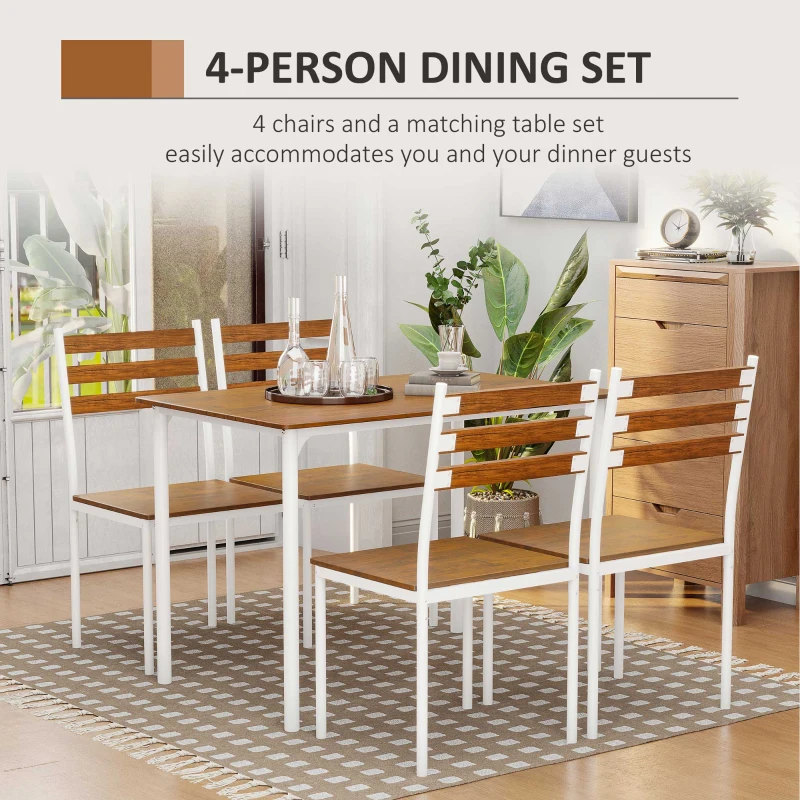 HOMCOM 5 Piece Dining Table Set for 4, Space Saving Kitchen Table and 4 Chairs, Rectangle, Steel Frame for Dining Room