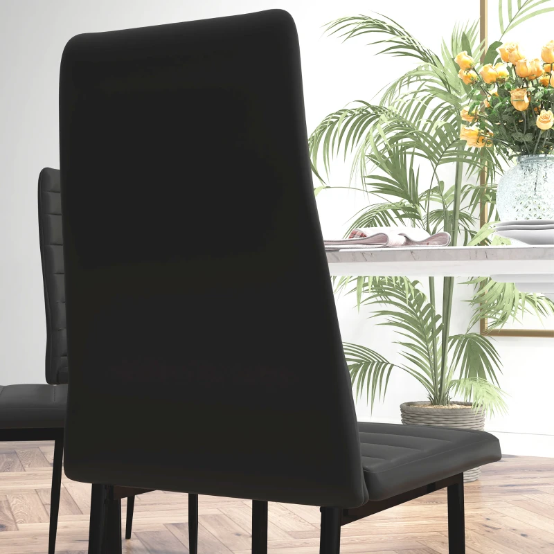 HOMCOM High Back Dining Chairs, Modern Upholstered PU Leather Accent Chairs with Metal Legs for Kitchen, Set of 6, Black