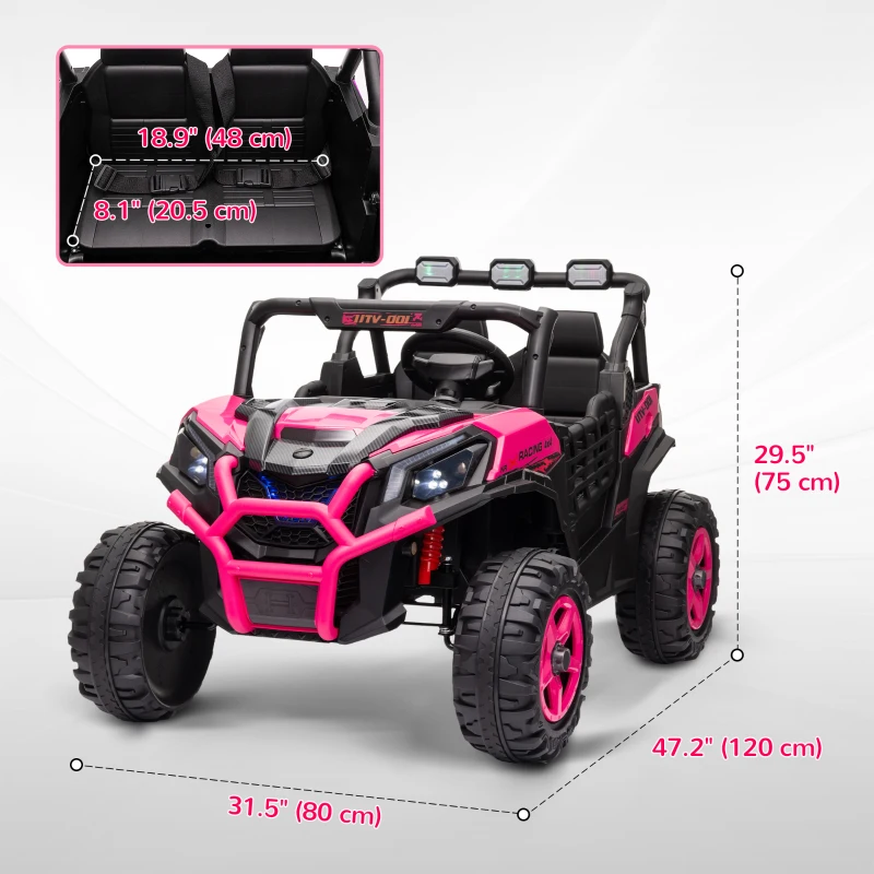 Qaba 2 Seater 24V Electric Car for Kids w/ Remote Control, 3 Speed, LED Lights, Music, Horn, Spring Suspension, Pink