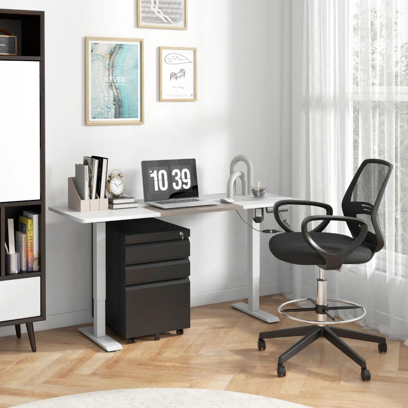 Vinsetto 3 Drawer Filing Cabinet, Lockable Office Storage Cabinet on Wheels for Legal, Letter, A4 Files, Black