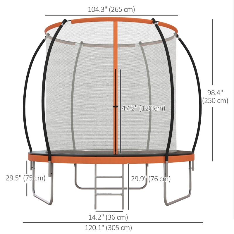 Soozier 10ft Outdoor Trampoline with Enclosure Net and Ladder, Backyard Fitness Trampoline for Teens and Adults