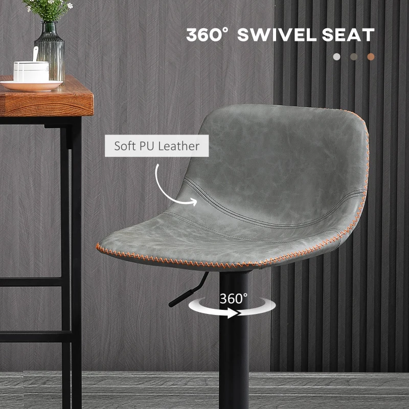 HOMCOM Adjustable Bar Stools, Swivel Bar Height Chairs Barstools Padded with Back for Kitchen, Counter, and Home Bar, Set of 4, Gray