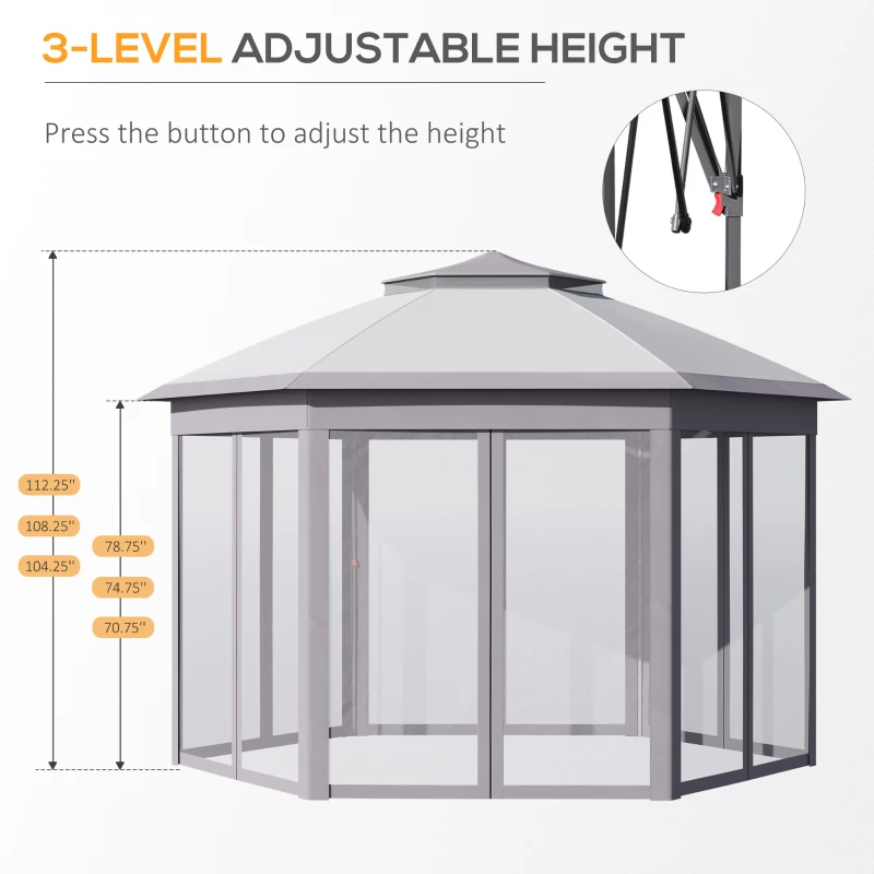Outsunny 11' x 13' Pop Up Gazebo Canopy Tent with Zippered Mesh Sidewalls and Carrying Bag, Event Tent Shelter for Patio Garden Backyard, Gray