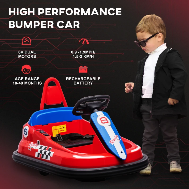 Aosom Bumper Car for Kids, 360° Rotation 6V Electric Ride On Bumper, Red