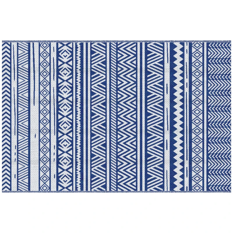 Outsunny Reversible Outdoor Rug, Patio Floor Mat, 6' x 9' Plastic Rug for Backyard, Deck, Beach, Camping, Dark Blue and White