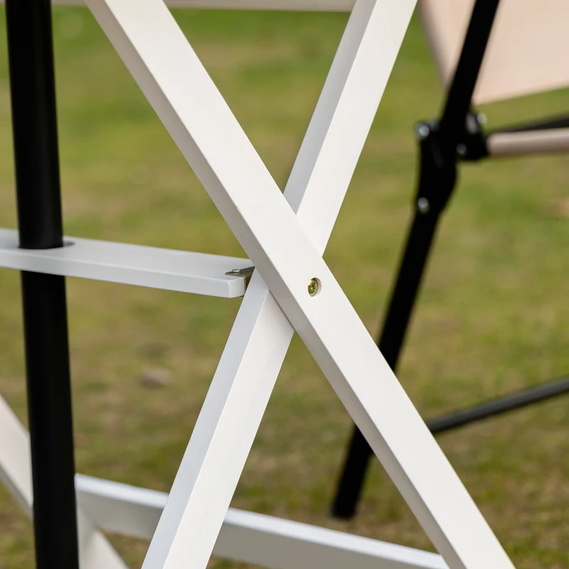 Outsunny Foldable Dining Table, Square Wood Side Table, Portable Bistro Table with Umbrella Hole for Outdoor Patio, Garden or Backyard, White