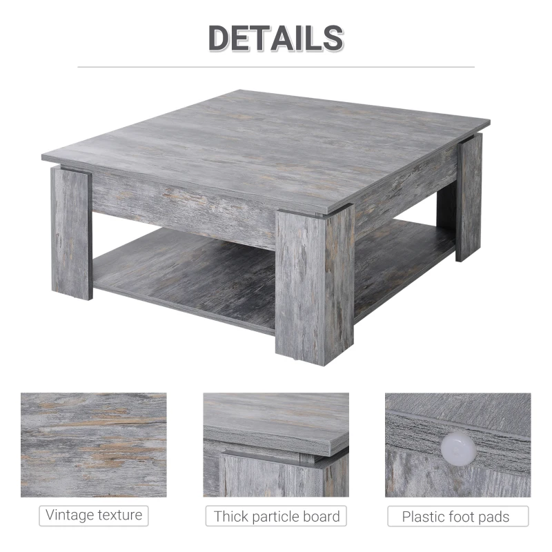 HOMCOM Modern Coffee Table with Storage Shelf, Square  Cocktail Table, Center Table for Living Room, Grey