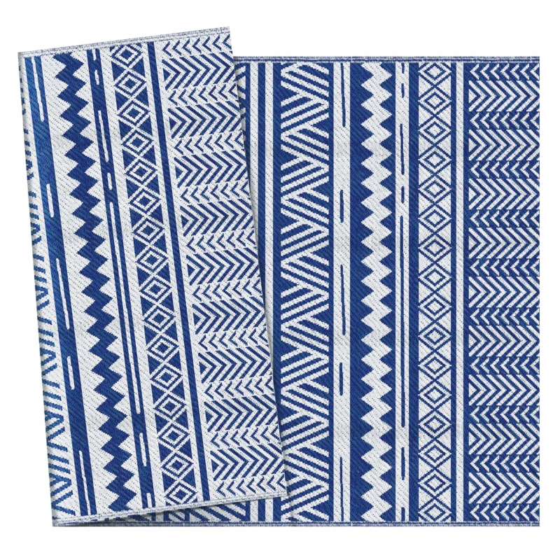 Outsunny Reversible Outdoor Rug, Patio Floor Mat, 6' x 9' Plastic Rug for Backyard, Deck, Beach, Camping, Dark Blue and White