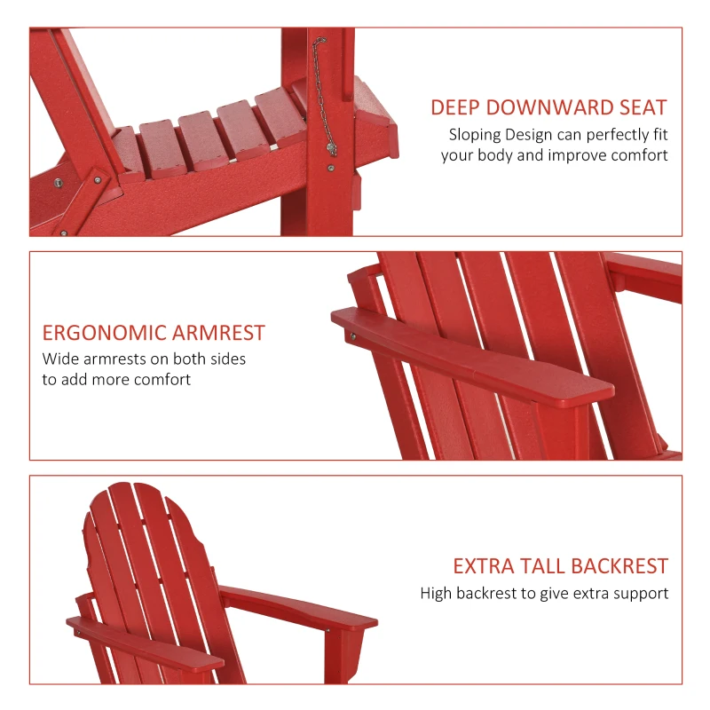 Outsunny Folding Adirondack Chair, HDPE Fire Pit Chair, Weather Resistant Outdoor Chair for Patio, Garden, Backyard, Lawn, Red