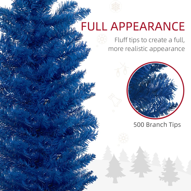 HOMCOM 7' Pencil Christmas Tree, Slim Artificial Xmas Tree with Realistic Branches, Sturdy Metal Stand, Deep Blue