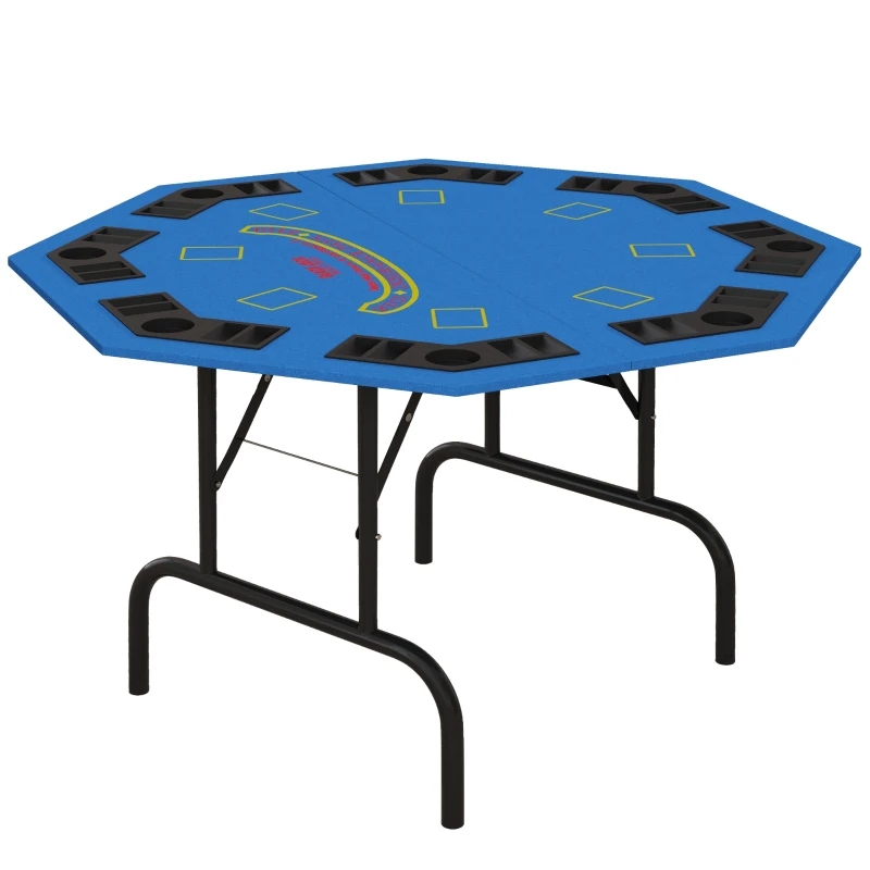 Soozier Foldable Poker Table Blackjack Texas Holdem Poker Game Table with Chips Tray & Cup Holders, 47" Octagon, Blue