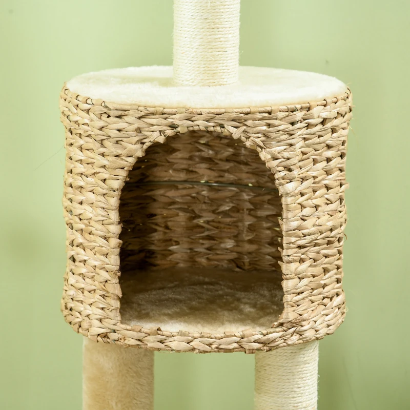 PawHut Cat Tree for Indoor Cats w/ Scratching Posts, Condo Cat Tower, Beige
