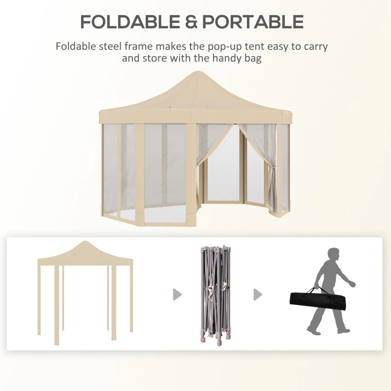 Outsunny 13' x 10' Pop Up Gazebo, Octagon Canopy Tent with Zippered Mesh Sidewalls, Weight Bags, Height Adjustable and Carrying Bag, Event Tent for Patio Garden Backyard, Beige