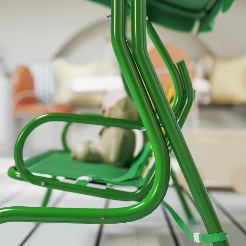 Qaba Kids Patio Swing Chair with Adjustable Canopy, Safety Belt for Patio, Garden, Poolside, Balcony, Dark Green