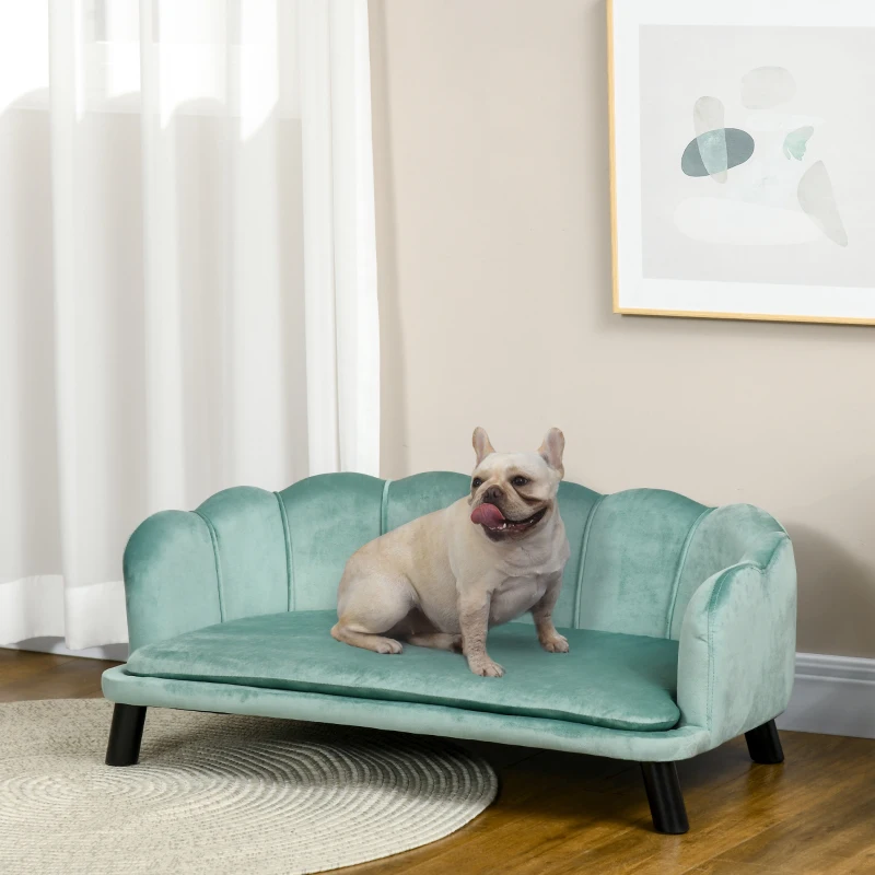 PawHut Pearl Design Pet Sofa for Medium and Large Sized Dogs, Pet Bed with Cushion and Solid Wood Legs, Green