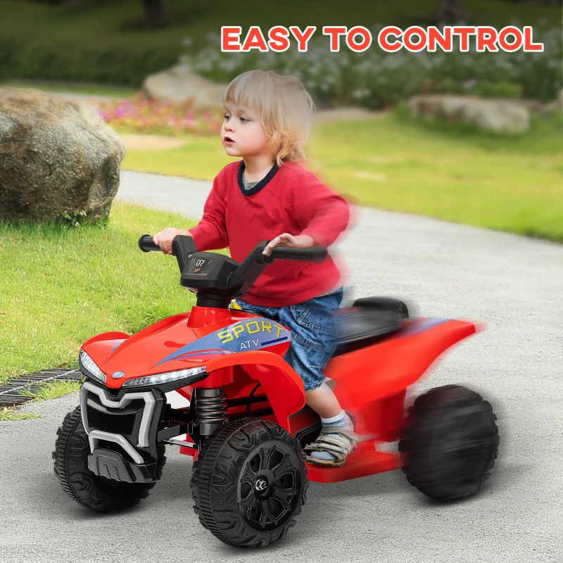 Qaba Kids ATV Quad, 6V Ride On Toy with Rechargeable Battery, Light, Music, Forward & Reverse for Toddlers, Red