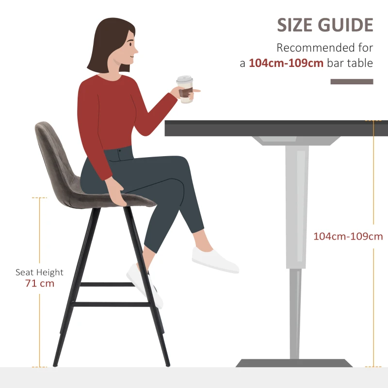 HOMCOM Set of 2 Microfiber Cloth Bar Stools, Multi-functional Kitchen Stools, Bar Chair with Metal Leg Padded Cushion Seat for Dining, Charcoal Grey