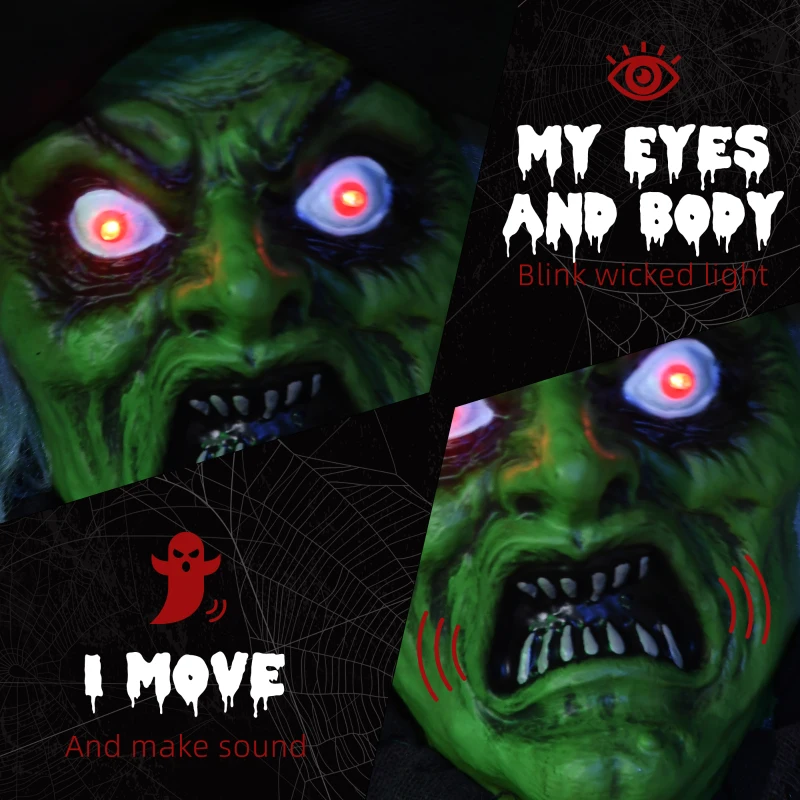 HOMCOM 72 Inch/6ft Life Size Outdoor Halloween Decoration Witch, Animated Prop Decor with Sound and Motion Activated, Light Up Eyes, Creepy Sound