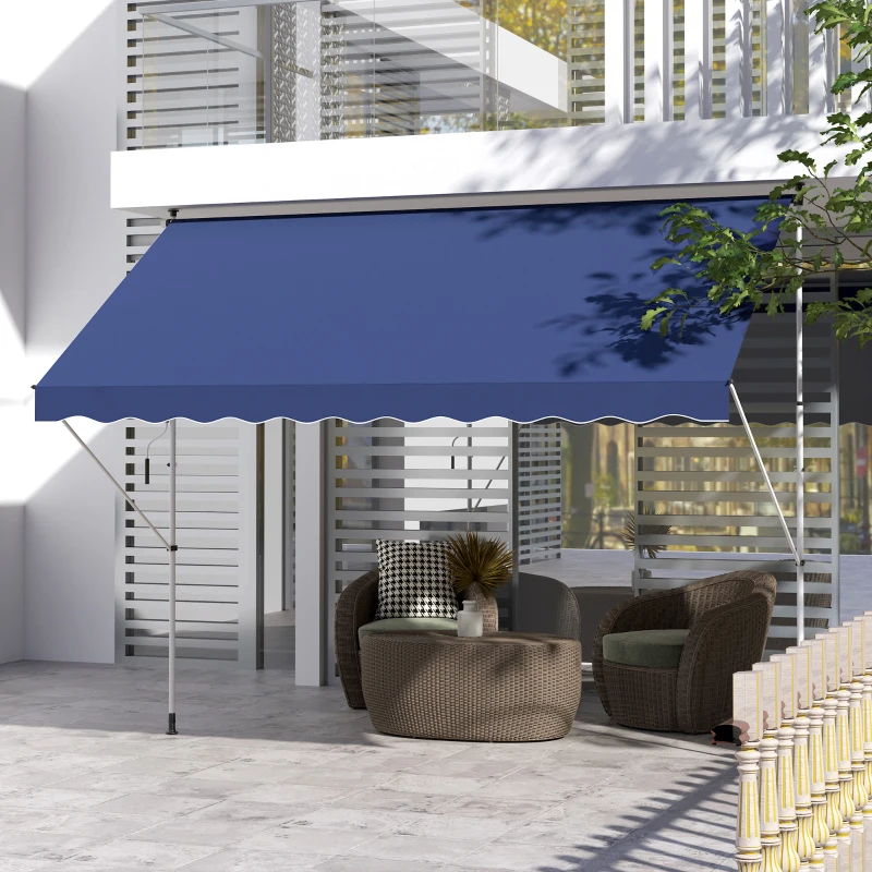 Outsunny 10x5ft Patio Sun Shade Canopy, Manual Retractable Awning with 5.6-9.2ft Support Pole for Window, Door, Porch, Navy Blue