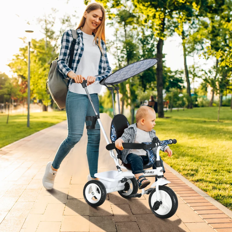 Qaba 6 in 1 Kids Tricycle with Removable Handlebar and Canopy, Blue