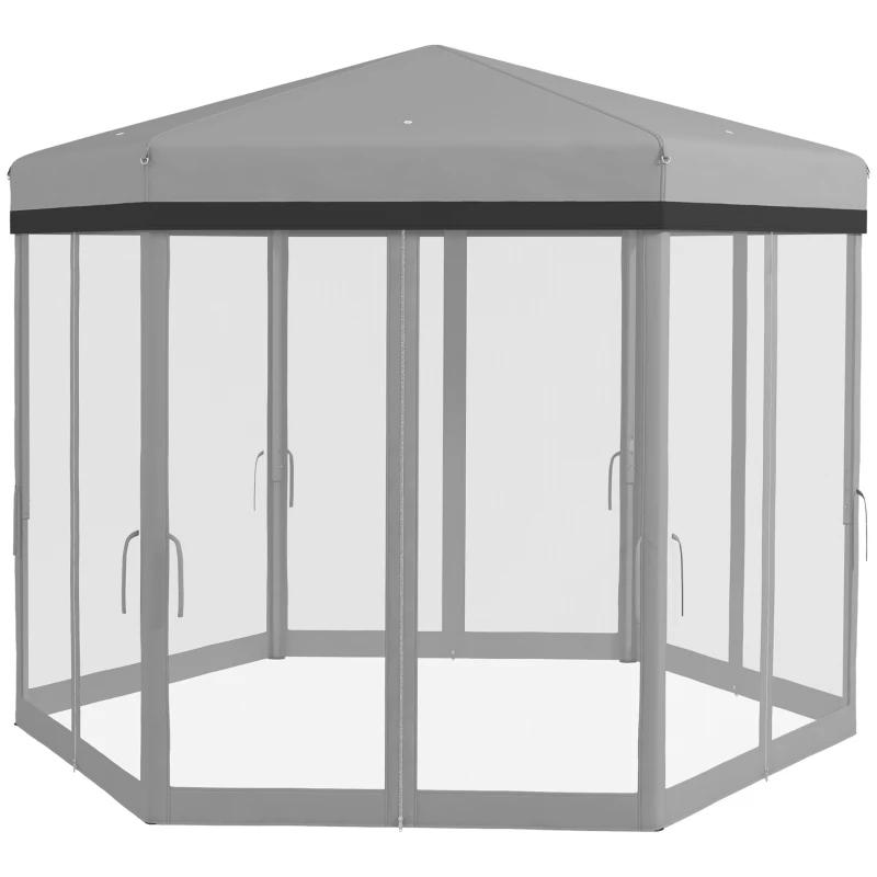 Outsunny 12'x12' Pop Up Canopy, Hexagon Gazebo with Netting, Carry Bag, Height Adjustable Instant Shelter, Grey
