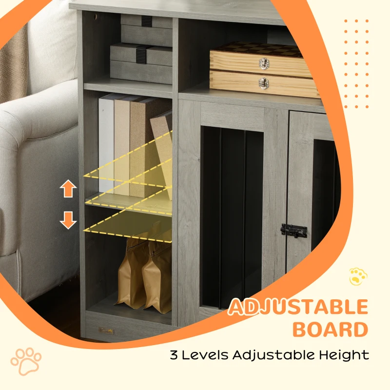 PawHut 47" Dog Crate Furniture with Storage, for Large Medium Dogs, Gray