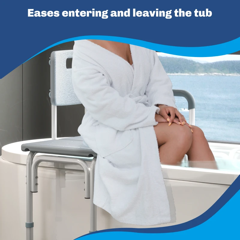 HOMCOM 6-Level Adjustable Bath and Shower Transfer Bench Aluminum Chair with Non-Slip Feet, Armrest & Backrest Grey