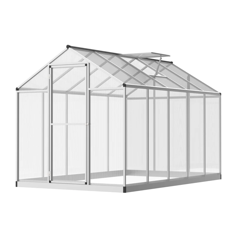 Outsunny 6' x 10' x 6.4' Walk-in Garden Greenhouse Polycarbonate Panels Plants Flower Growth Shed Cold Frame Outdoor Portable Warm House Aluminum Frame, Silver