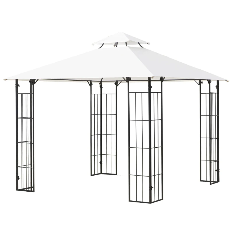 Outsunny 10' x 10' Patio Gazebo, Double Roof Outdoor Gazebo Canopy Shade Shelter with Metal Corner Frame Screen Wall, for Garden, Lawn, Backyard and Deck