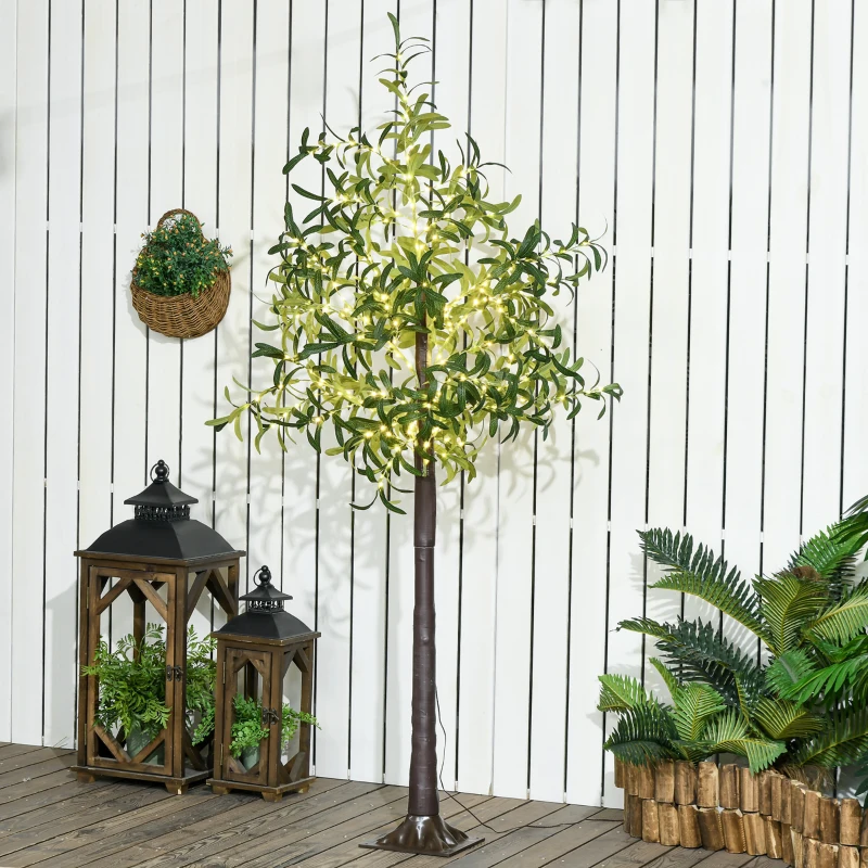 HOMCOM 6ft LED Olive Tree with 300 Warm White Lights, Light up Olive Tree for Indoor, Home, Party, Wedding, Christmas, Green