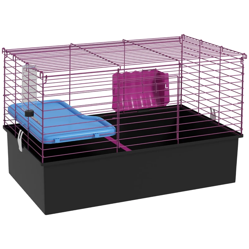 PawHut 18.5" Small Animal Cage with Water Bottle, Food Dish, Platform, Ramp, Black