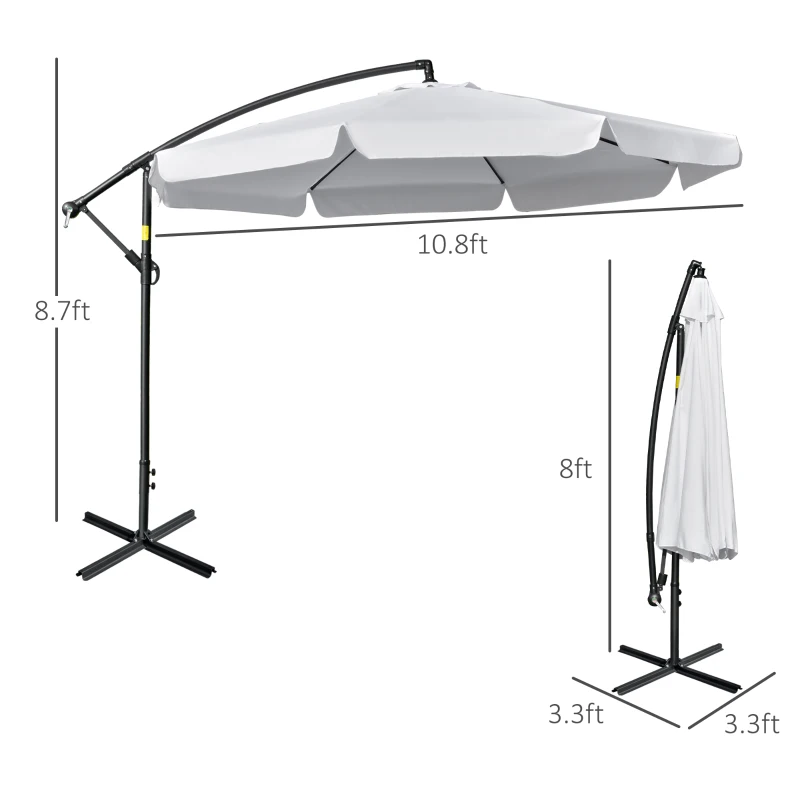 Outsunny 11FT Offset Hanging Patio Umbrella Cantilever Umbrella with Easy Tilt Adjustment, Cross Base and 8 Ribs for Backyard, Poolside, Lawn and Garden, White