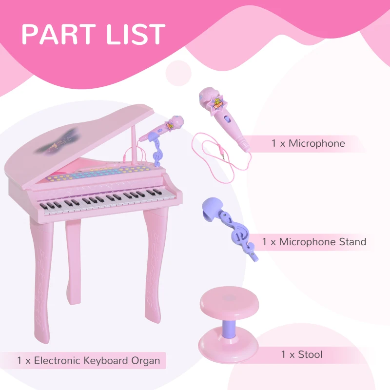 Qaba Mini Electronic Musical Piano 37 Key Keyboard Multifunction Kids Toy with Microphone Stool (Pink)