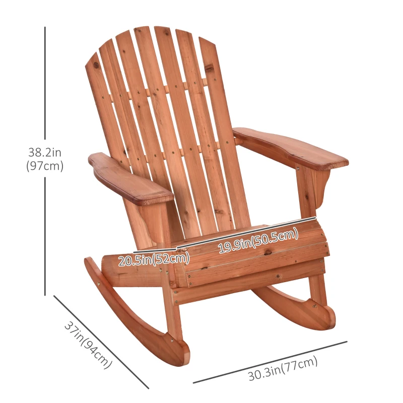 Outsunny Wooden Adirondack Rocking Muskoka Chair with Slatted Wooden Design, Fanned Back and Classic Rustic Style, Teak