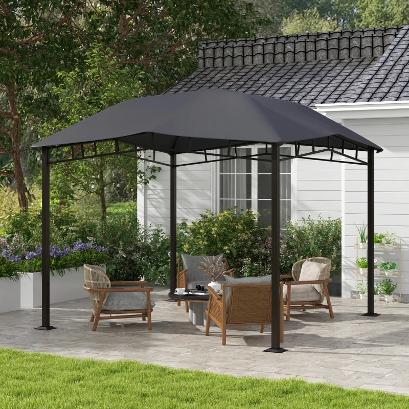 Outsunny 10' x 10' Soft Top Patio Gazebo Outdoor Canopy with Geometric Roof, All-weather Steel Frame, Gray