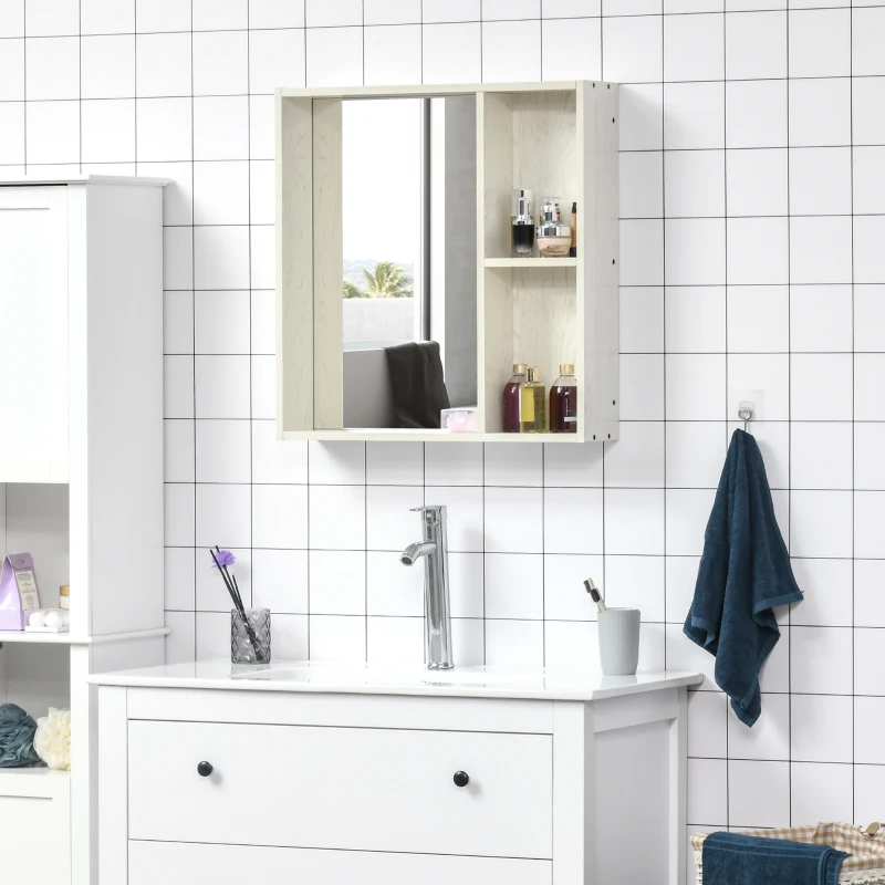 kleankin 24.75" x 25.5" Bathroom Medicine Cabinet with Mirror, Storage Shelf, Over Toilet Bathroom Cabinet Wall Mounted for Living Room and Laundry Room, White