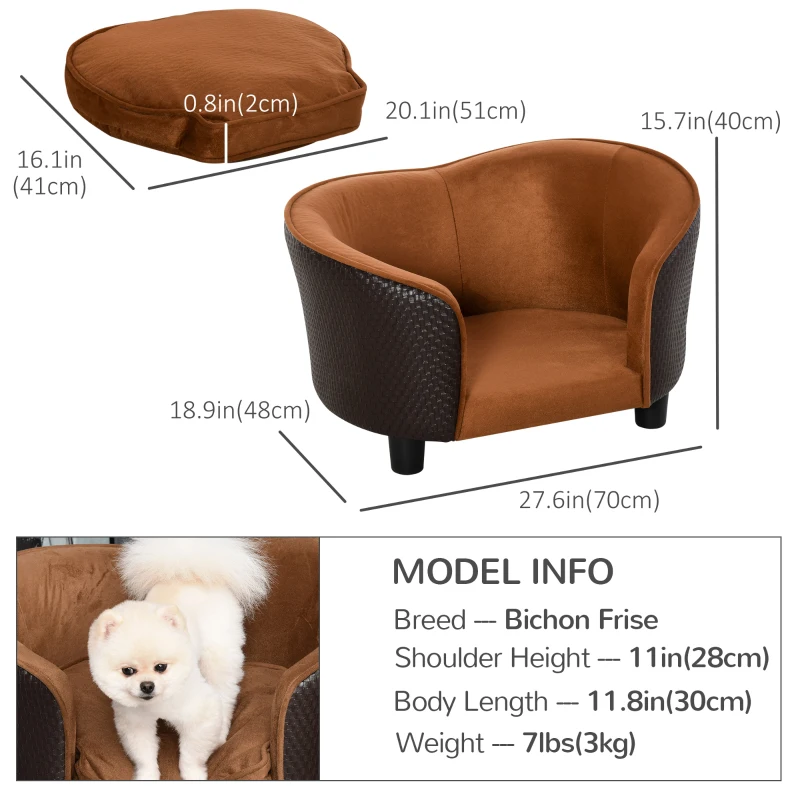 PawHut Dog Sofa, Cat Couch with Removable Washable Cushion, Elevated Pet Cat Sofa for Miniature Dogs, White