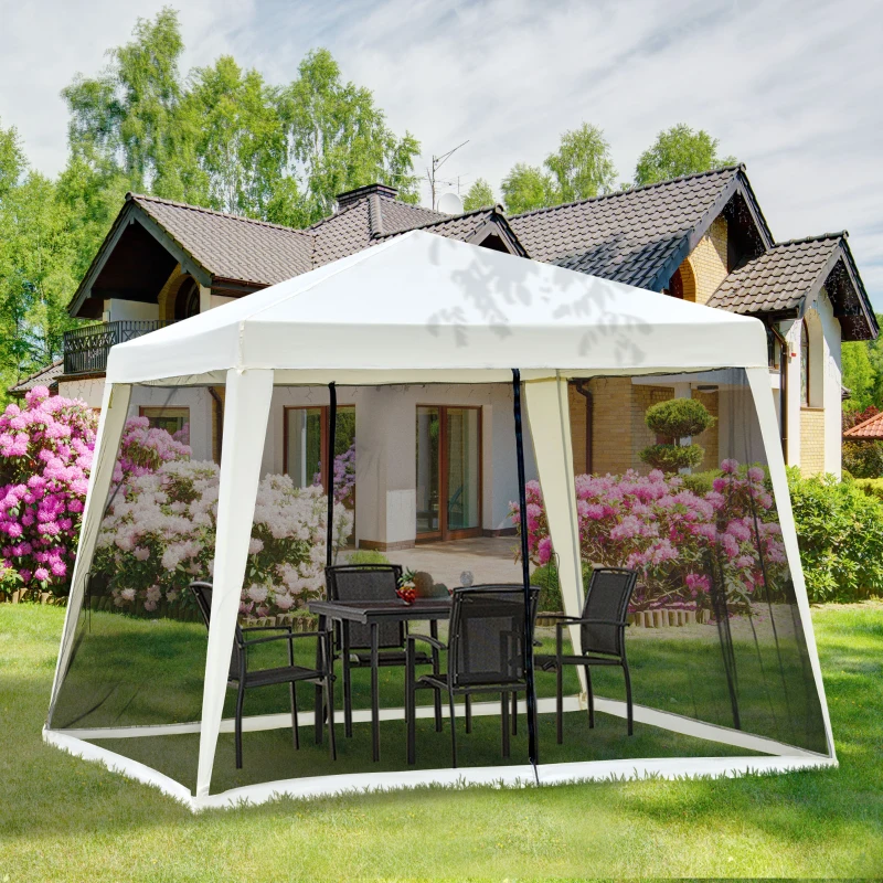 Outsunny 10'x10' Outdoor Canopy Tent, Slant Leg Sun Shelter with Mesh Sidewalls, Patio Tents for Parties, Cream White