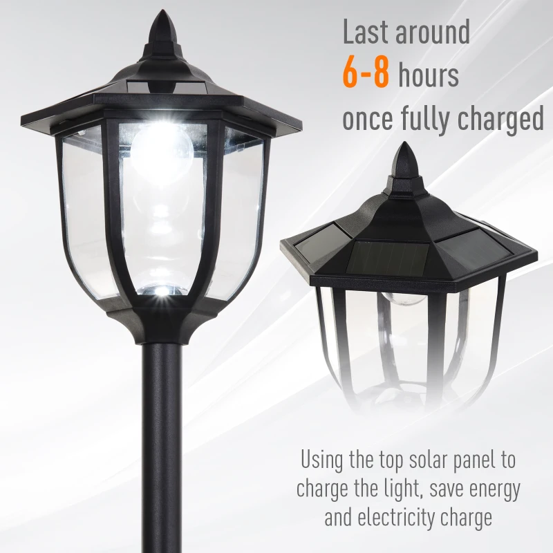 Outsunny Outdoor Solar Lamp Post Street Light, Waterproof with Auto Sensor Control, Adjustable Brightness, Beautiful Classic Lantern Style, for Pathway, Backyard, Porch, Patio