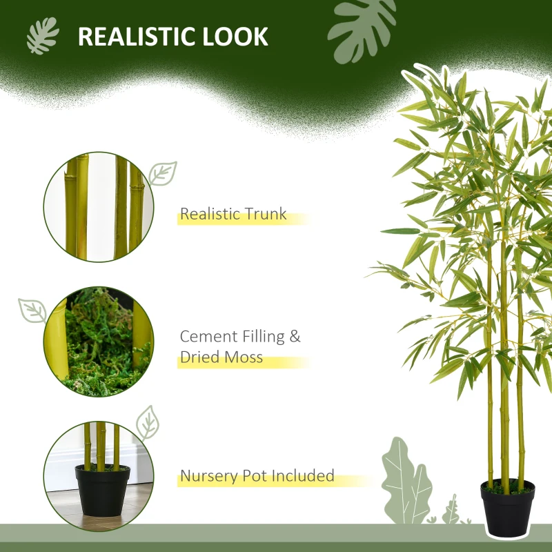 HOMCOM 5FT Artificial Bamboo Tree Faux Decorative Plant in Nursery Pot for Indoor Décor