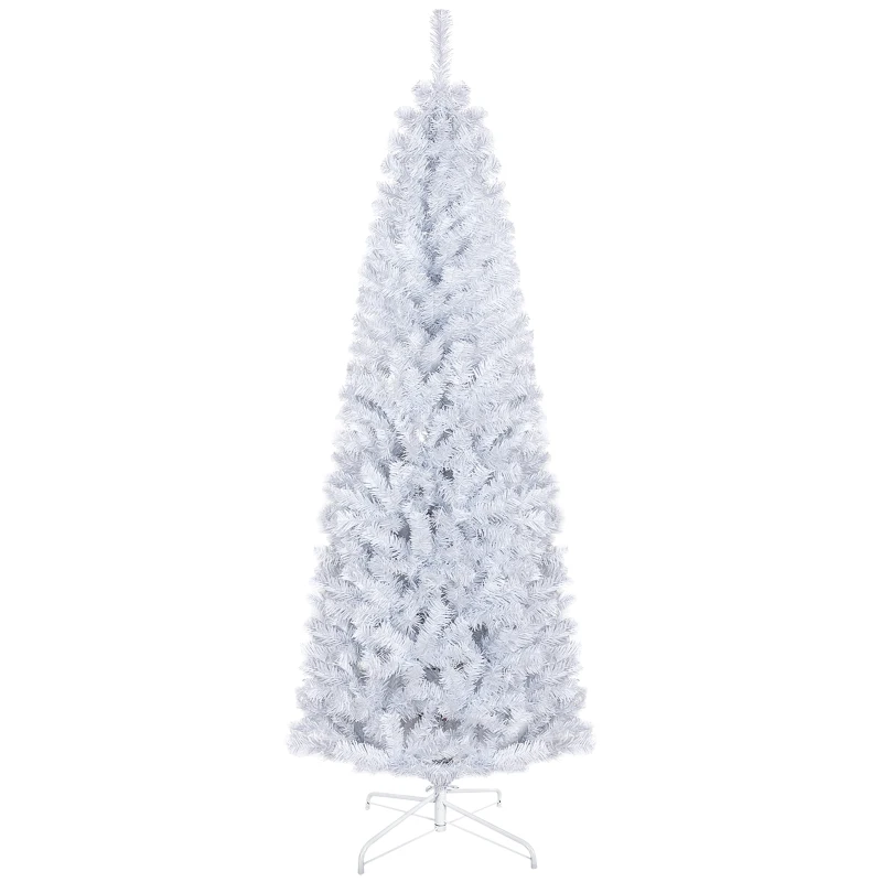 HOMCOM 6 FT Artificial Christmas Tree Pencil Xmas Tree with Stand, 618 Tips, Holiday Home Indoor Decoration for Party, White