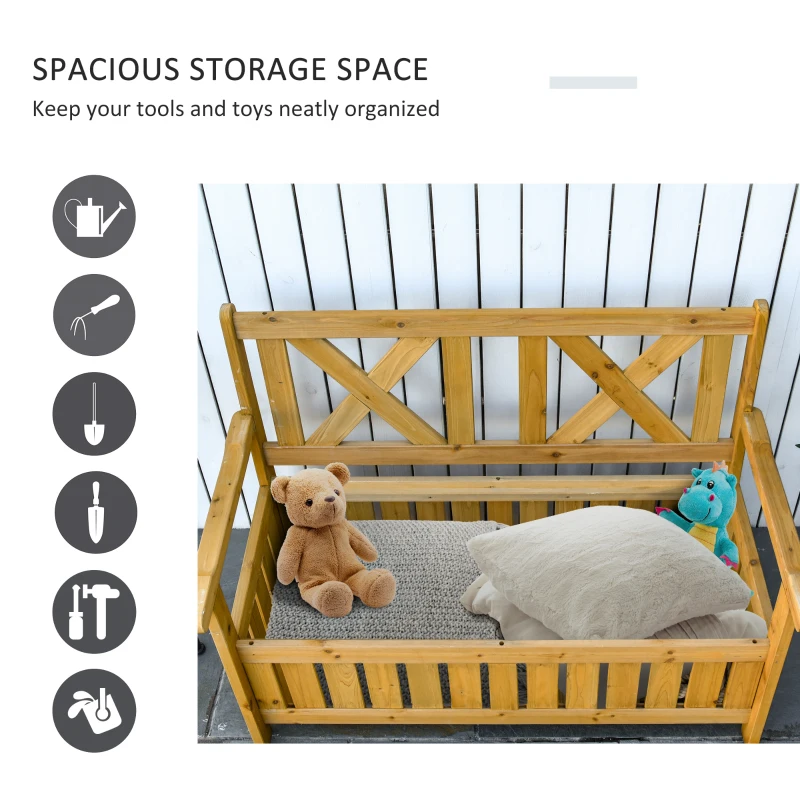 Outsunny Wooden Outdoor Storage Bench 2-Person Patio Bench with Louvered Side Panels and X-Shape Back for Garden, Patio, Yellow